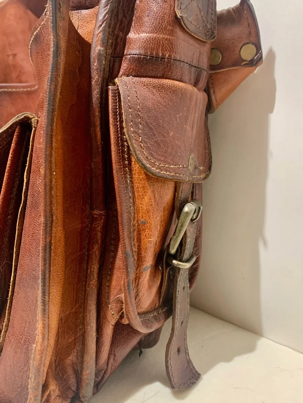 Ultra Soft Vintage Distressed Leather Satchel With Shoulder Strap